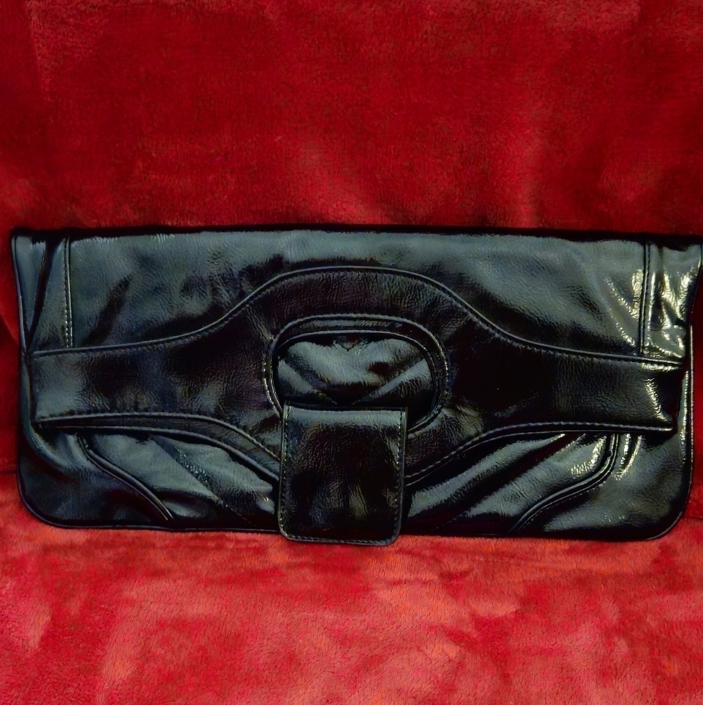 Xhilaration Elegant Glossy Black Quilted Clutch Bag